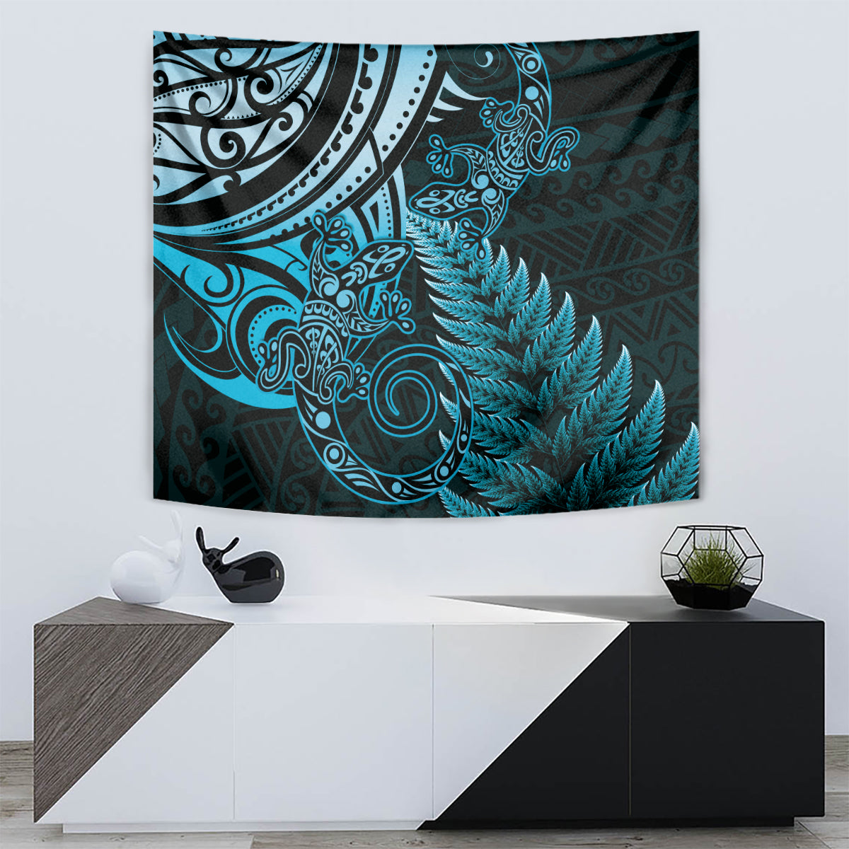 New Zealand Lizard Tapestry Silver Fern Aotearoa Maori Blue Version - Vibe Hoodie Shop