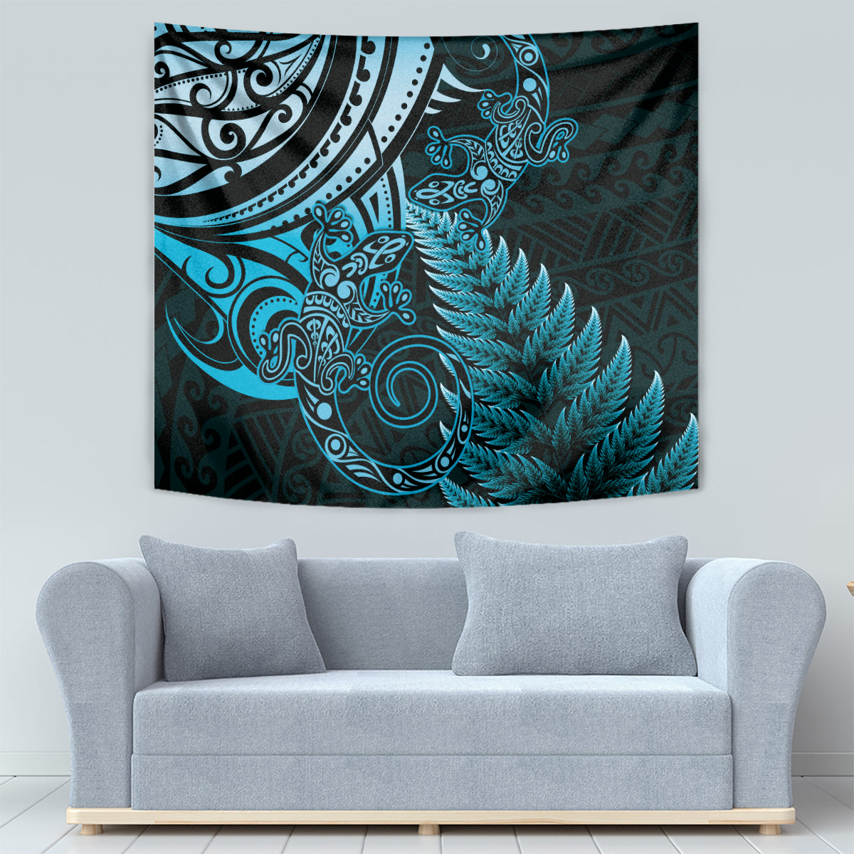 New Zealand Lizard Tapestry Silver Fern Aotearoa Maori Blue Version - Vibe Hoodie Shop