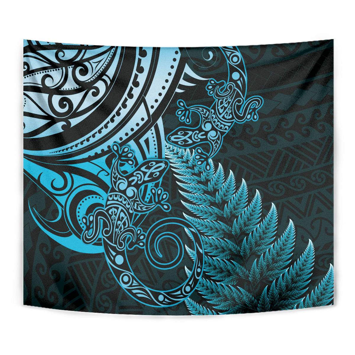 New Zealand Lizard Tapestry Silver Fern Aotearoa Maori Blue Version - Vibe Hoodie Shop