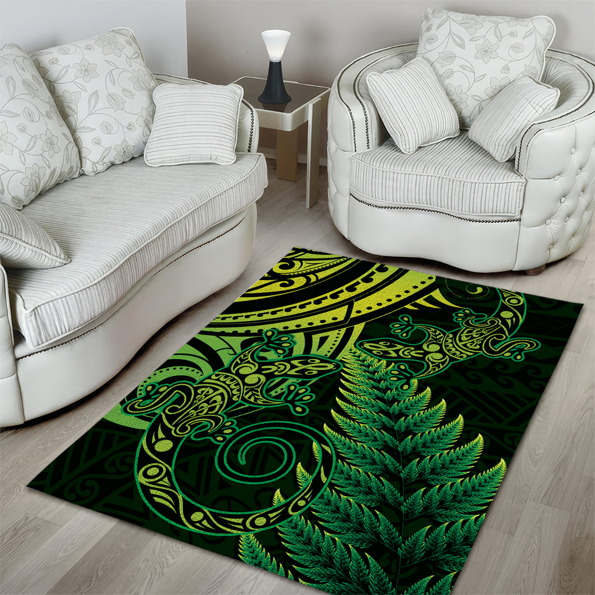 New Zealand Lizard Area Rug Silver Fern Aotearoa Maori Green Version - Vibe Hoodie Shop