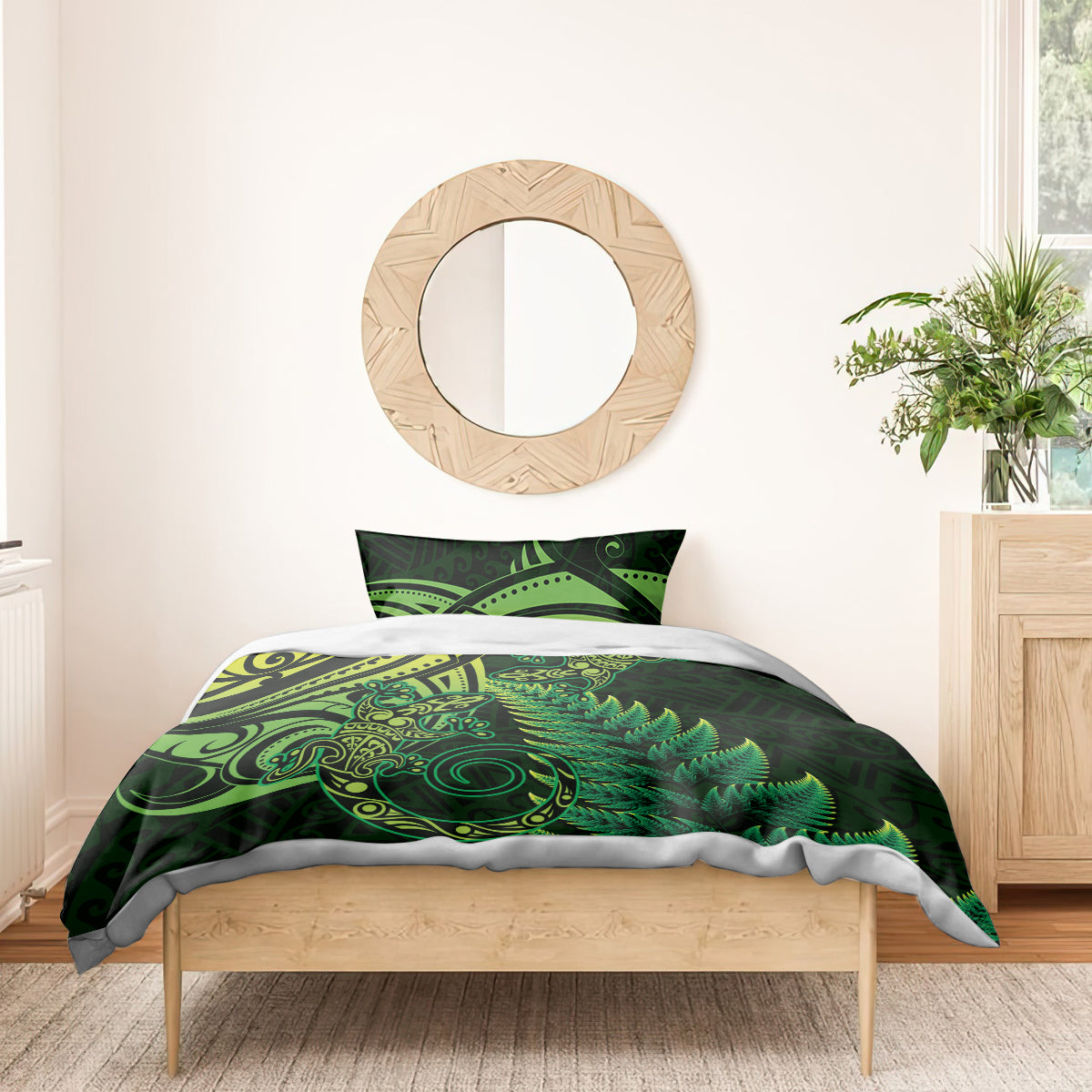 New Zealand Lizard Bedding Set Silver Fern Aotearoa Maori Green Version - Vibe Hoodie Shop