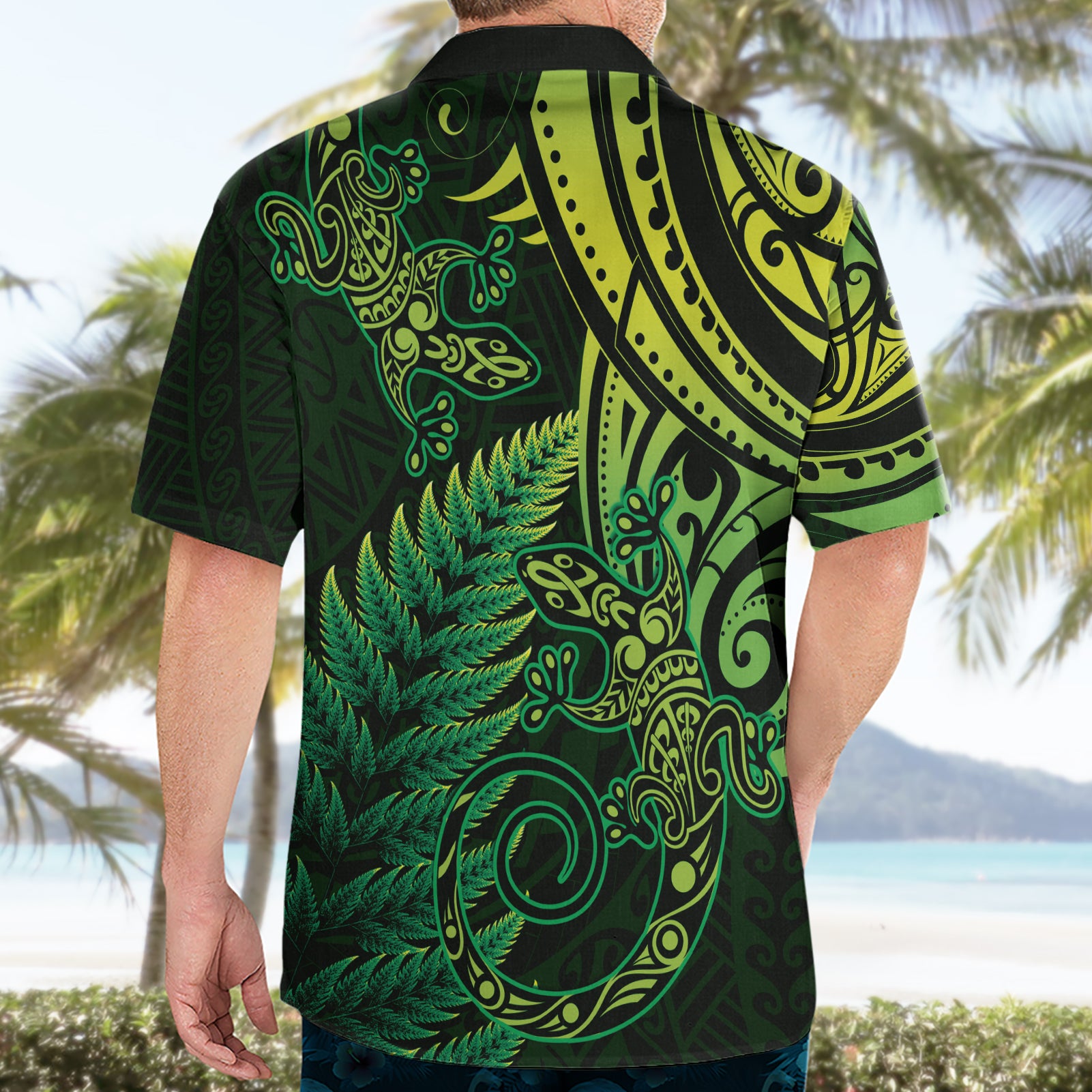 New Zealand Lizard Hawaiian Shirt Silver Fern Aotearoa Maori Green Version - Vibe Hoodie Shop