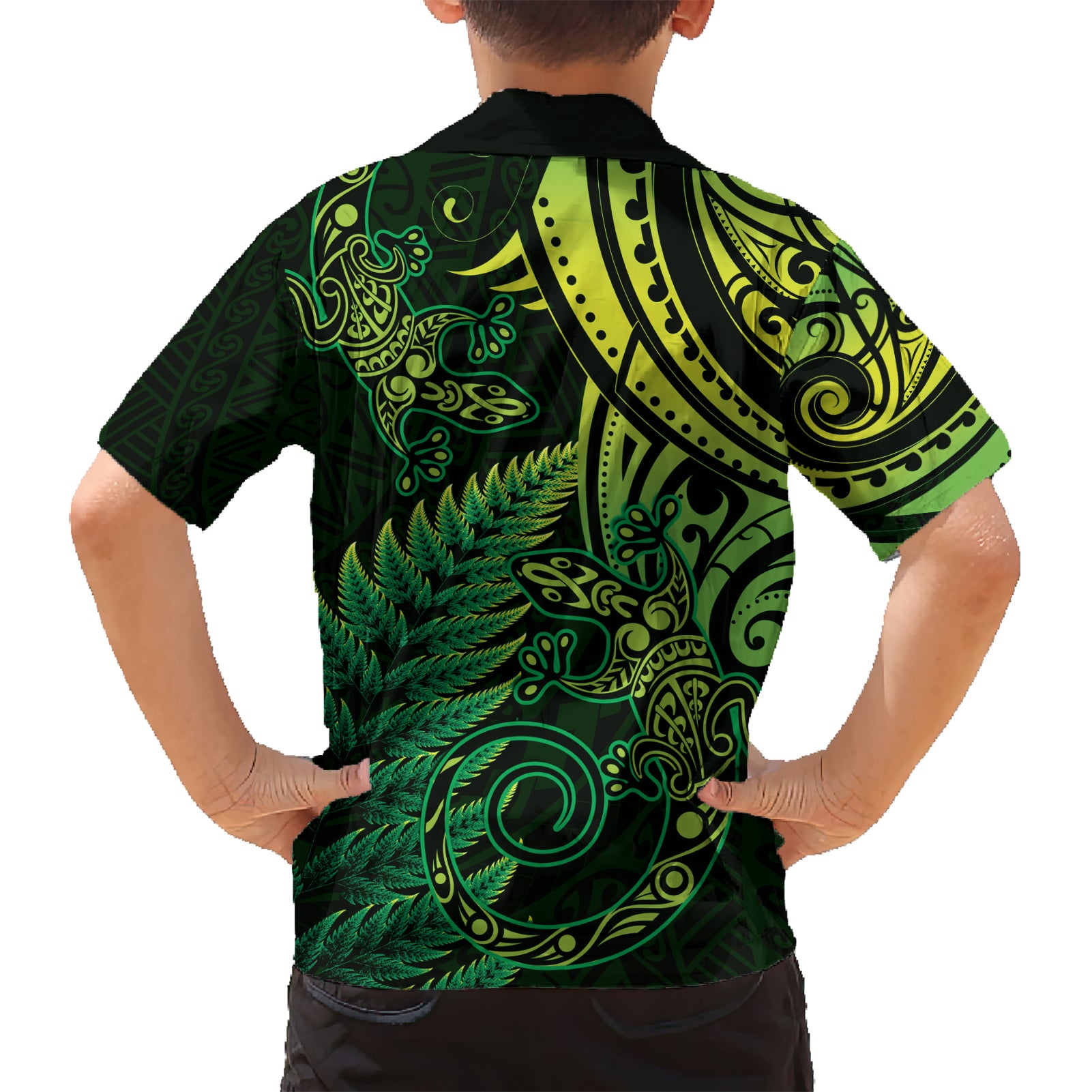 New Zealand Lizard Hawaiian Shirt Silver Fern Aotearoa Maori Green Version - Vibe Hoodie Shop