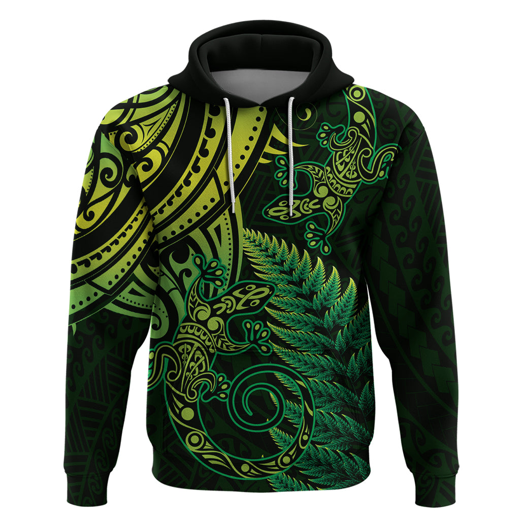 New Zealand Lizard Hoodie Silver Fern Aotearoa Maori Green Version - Vibe Hoodie Shop