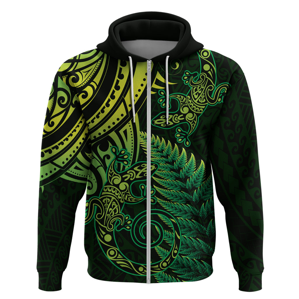 New Zealand Lizard Hoodie Silver Fern Aotearoa Maori Green Version - Vibe Hoodie Shop