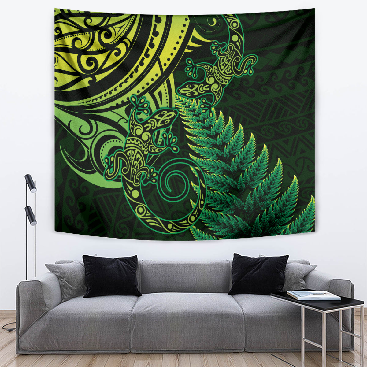 New Zealand Lizard Tapestry Silver Fern Aotearoa Maori Green Version - Vibe Hoodie Shop