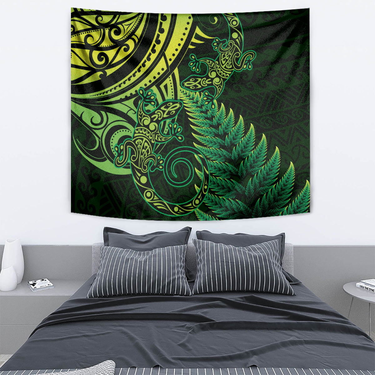 New Zealand Lizard Tapestry Silver Fern Aotearoa Maori Green Version - Vibe Hoodie Shop