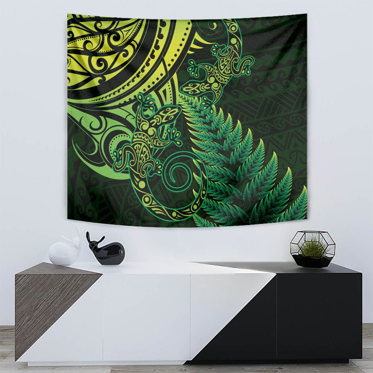 New Zealand Lizard Tapestry Silver Fern Aotearoa Maori Green Version - Vibe Hoodie Shop