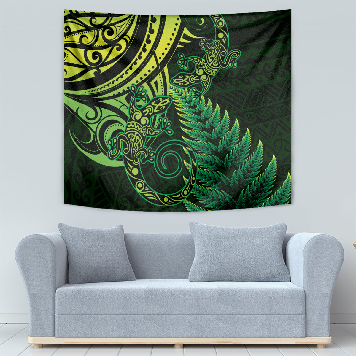 New Zealand Lizard Tapestry Silver Fern Aotearoa Maori Green Version - Vibe Hoodie Shop