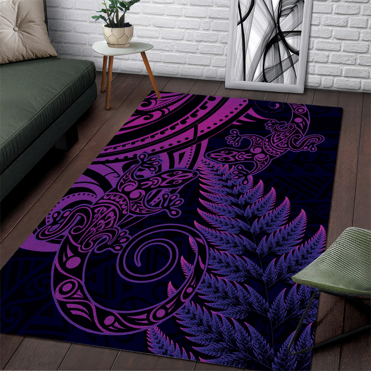 New Zealand Lizard Area Rug Silver Fern Aotearoa Maori Purple Version - Vibe Hoodie Shop