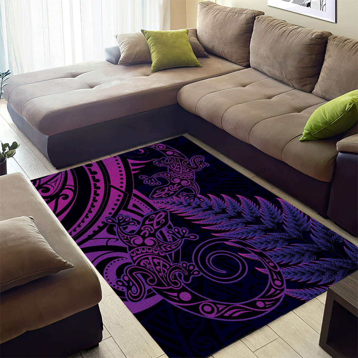 New Zealand Lizard Area Rug Silver Fern Aotearoa Maori Purple Version - Vibe Hoodie Shop