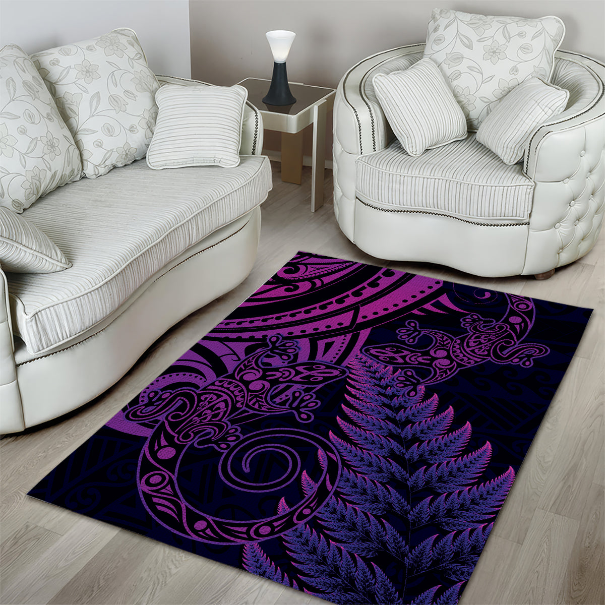 New Zealand Lizard Area Rug Silver Fern Aotearoa Maori Purple Version - Vibe Hoodie Shop