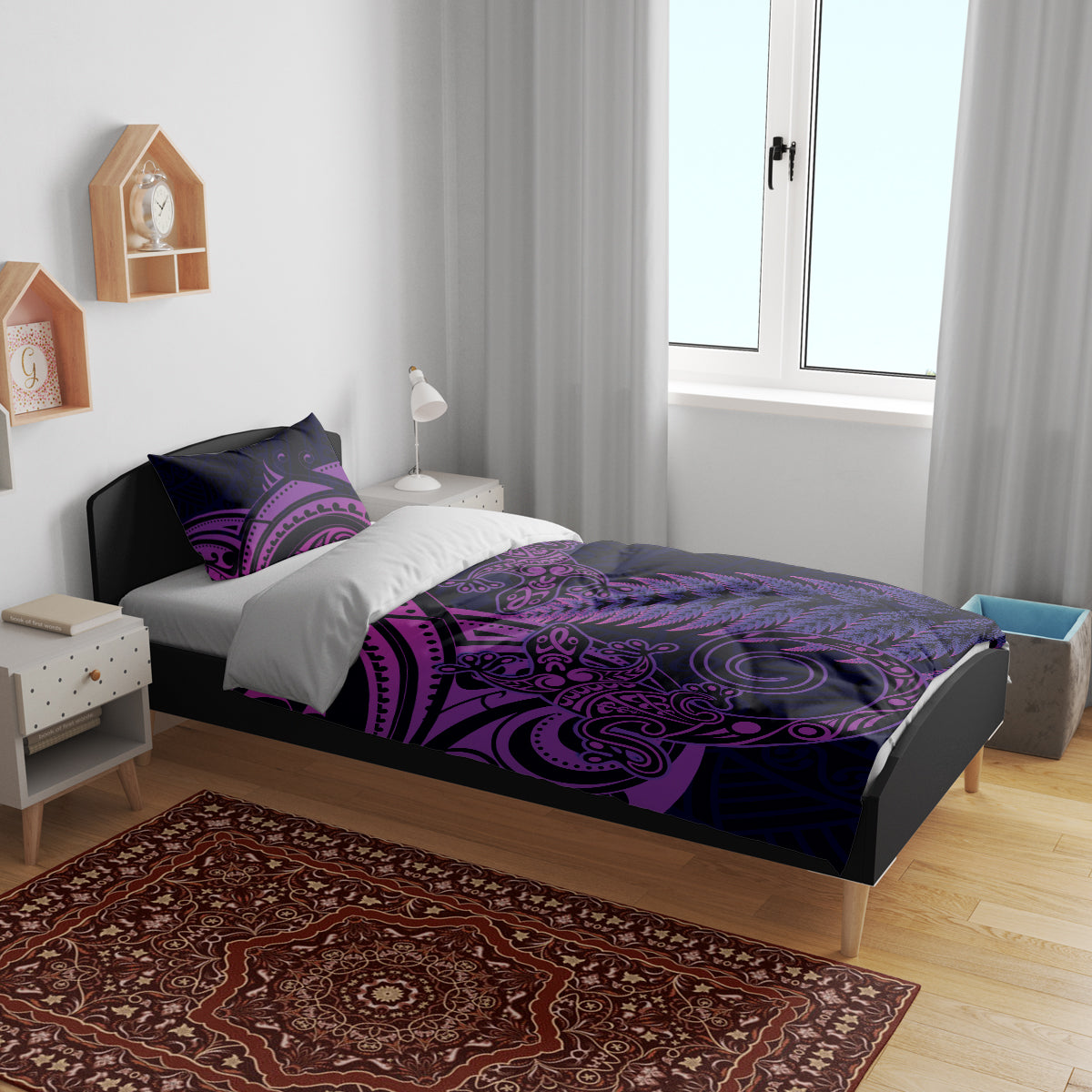 New Zealand Lizard Bedding Set Silver Fern Aotearoa Maori Purple Version - Vibe Hoodie Shop