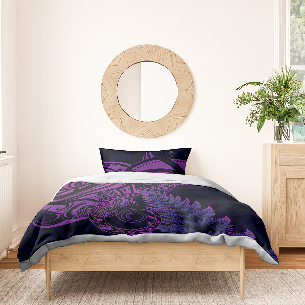 New Zealand Lizard Bedding Set Silver Fern Aotearoa Maori Purple Version - Vibe Hoodie Shop