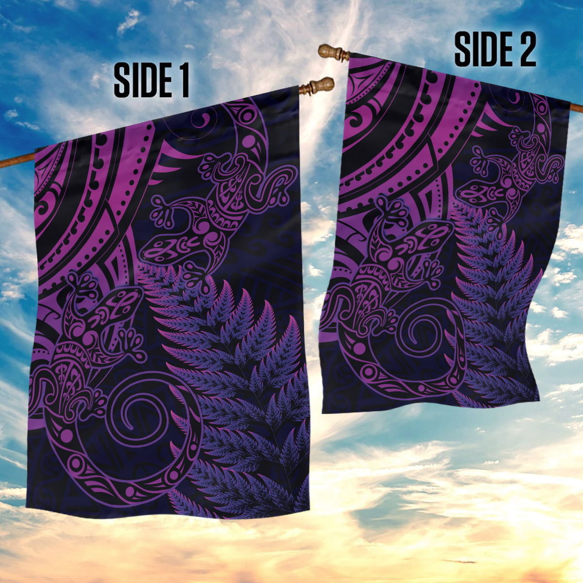 New Zealand Lizard Garden Flag Silver Fern Aotearoa Maori Purple Version - Vibe Hoodie Shop