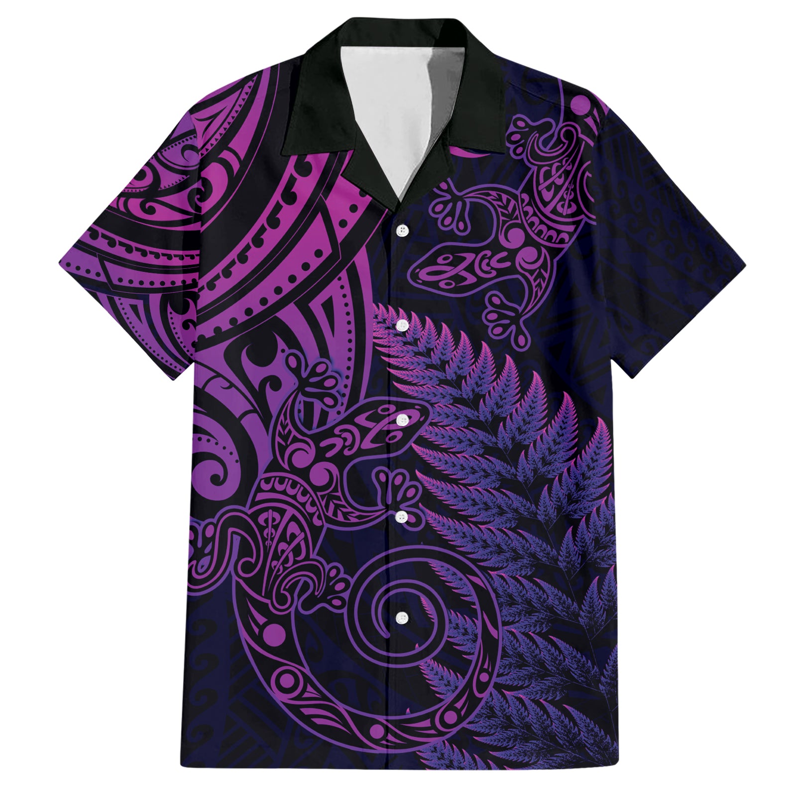 New Zealand Lizard Hawaiian Shirt Silver Fern Aotearoa Maori Purple Version - Vibe Hoodie Shop