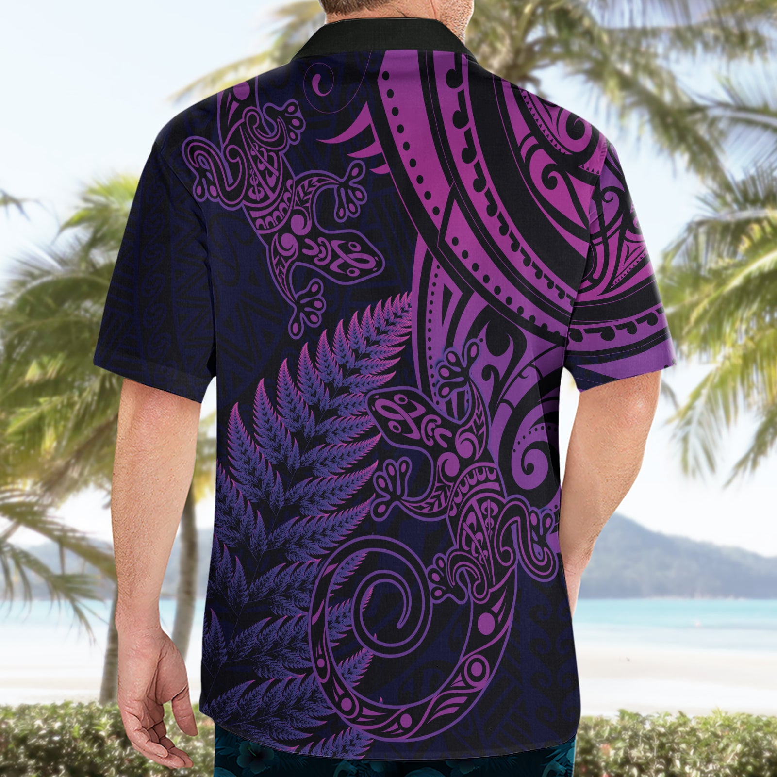 New Zealand Lizard Hawaiian Shirt Silver Fern Aotearoa Maori Purple Version - Vibe Hoodie Shop