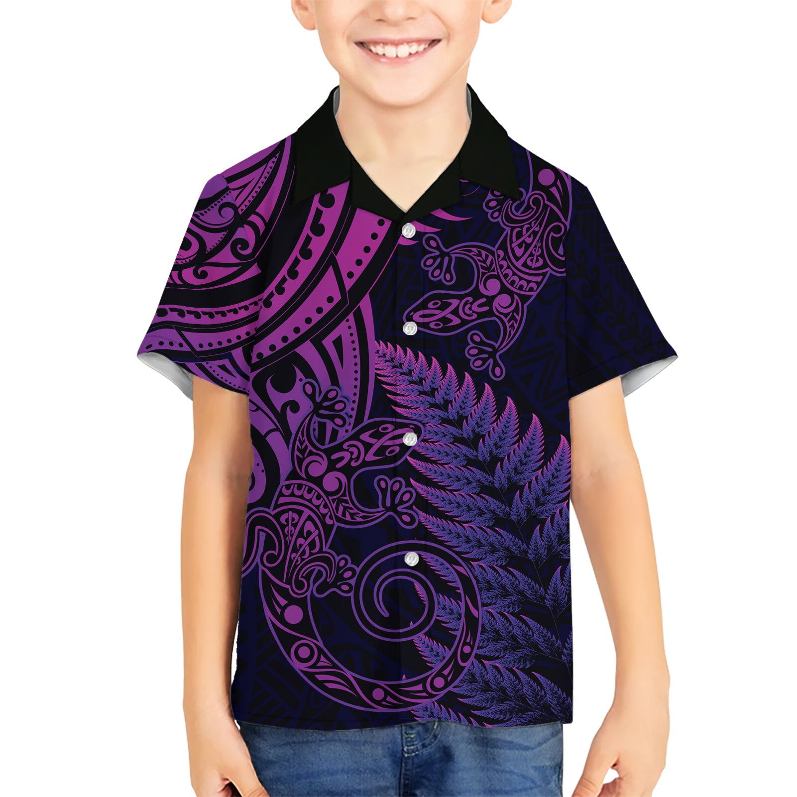 New Zealand Lizard Hawaiian Shirt Silver Fern Aotearoa Maori Purple Version - Vibe Hoodie Shop