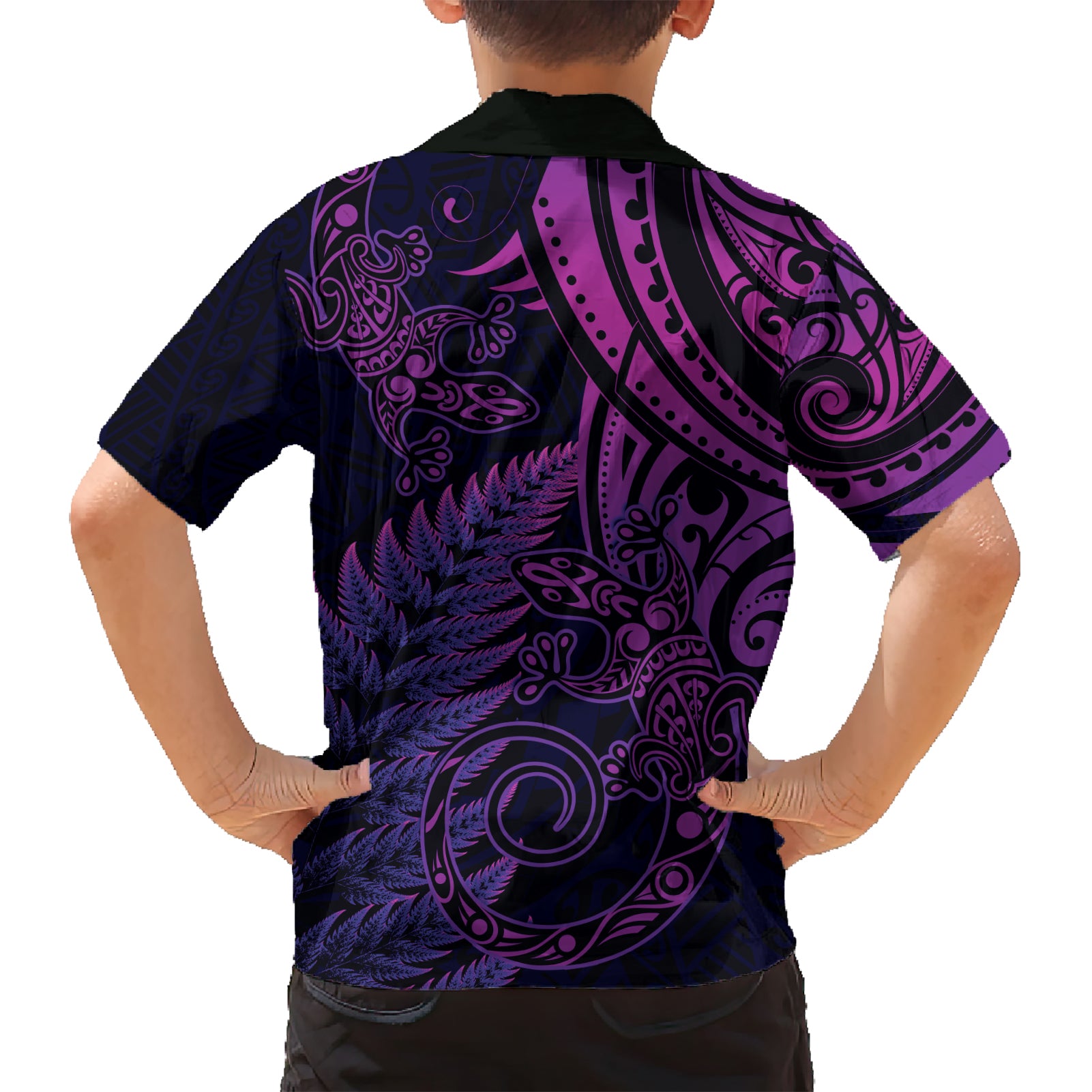 New Zealand Lizard Hawaiian Shirt Silver Fern Aotearoa Maori Purple Version - Vibe Hoodie Shop