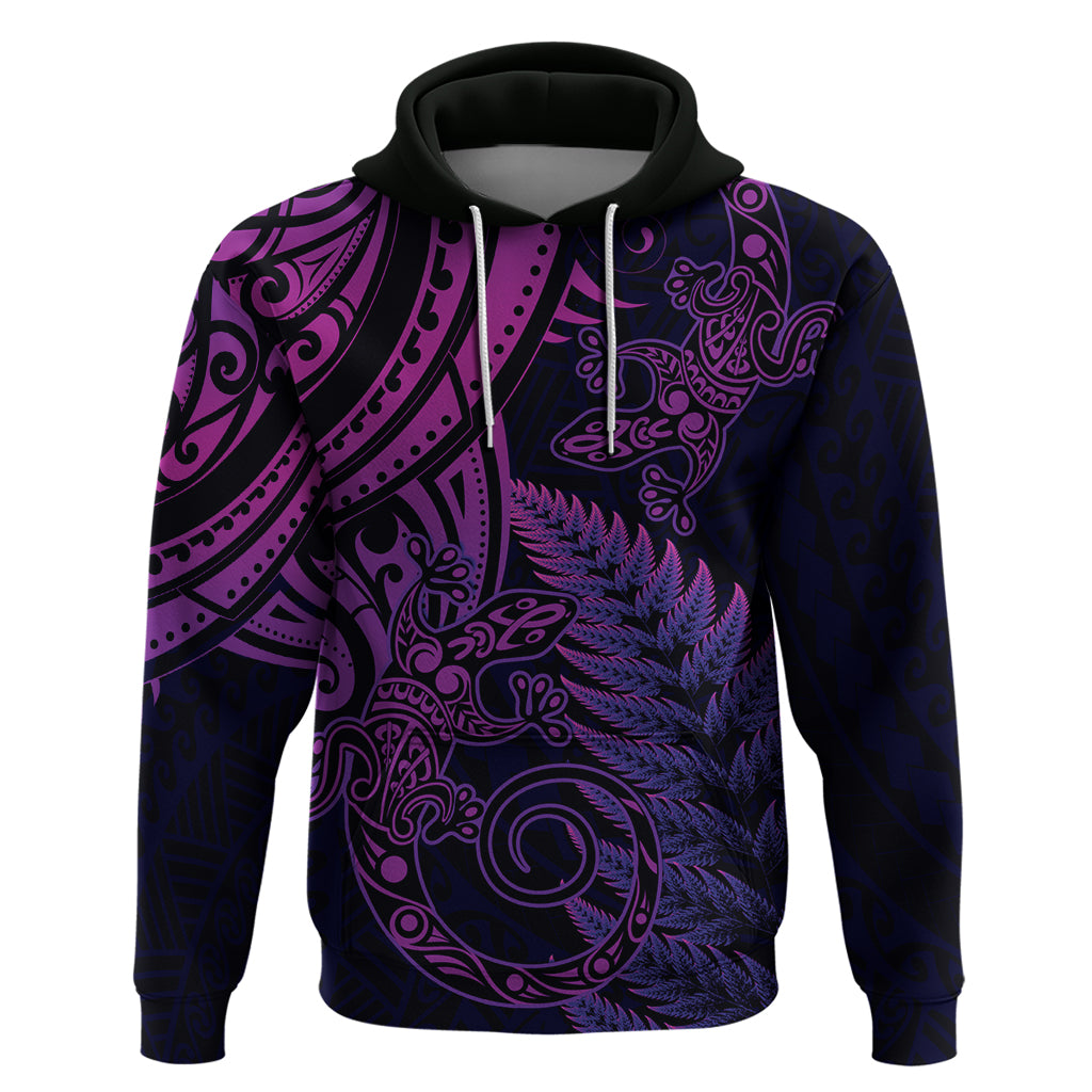 New Zealand Lizard Hoodie Silver Fern Aotearoa Maori Purple Version - Vibe Hoodie Shop