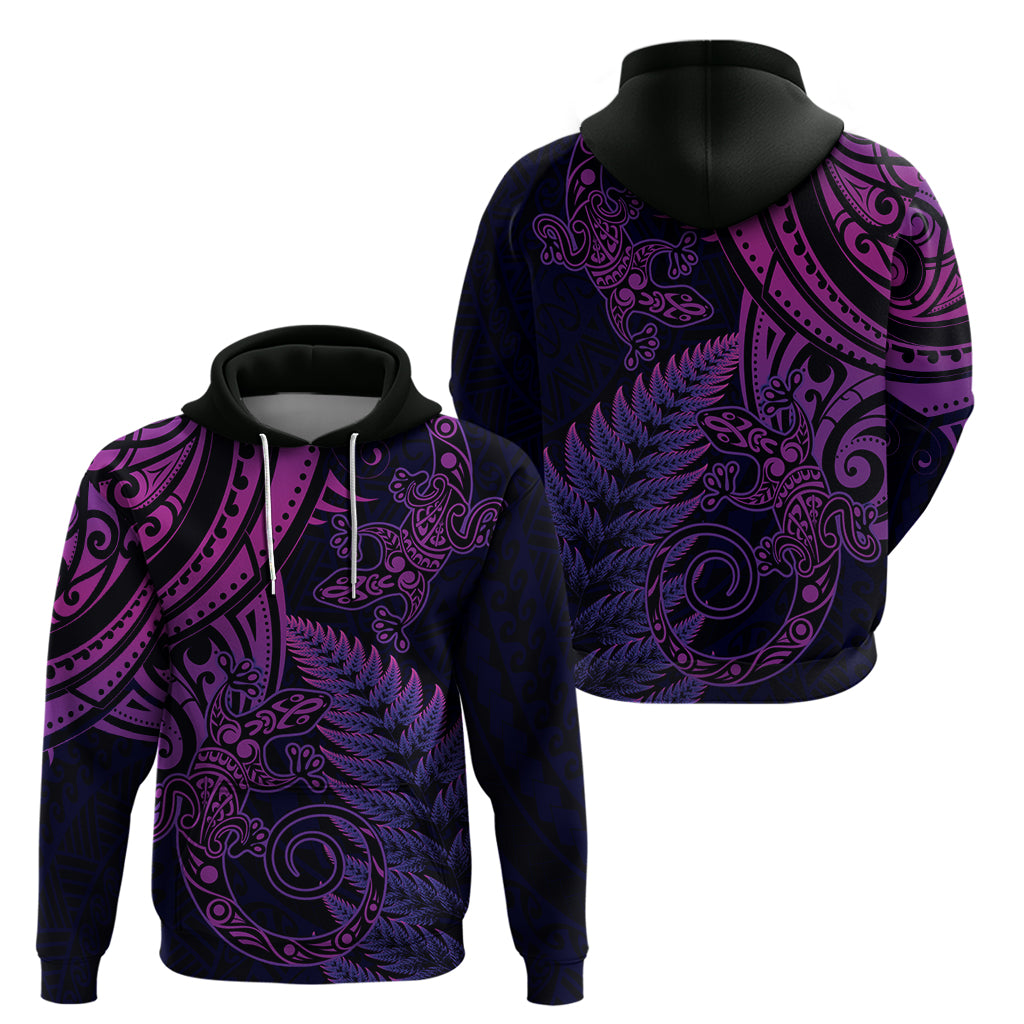 New Zealand Lizard Hoodie Silver Fern Aotearoa Maori Purple Version - Vibe Hoodie Shop