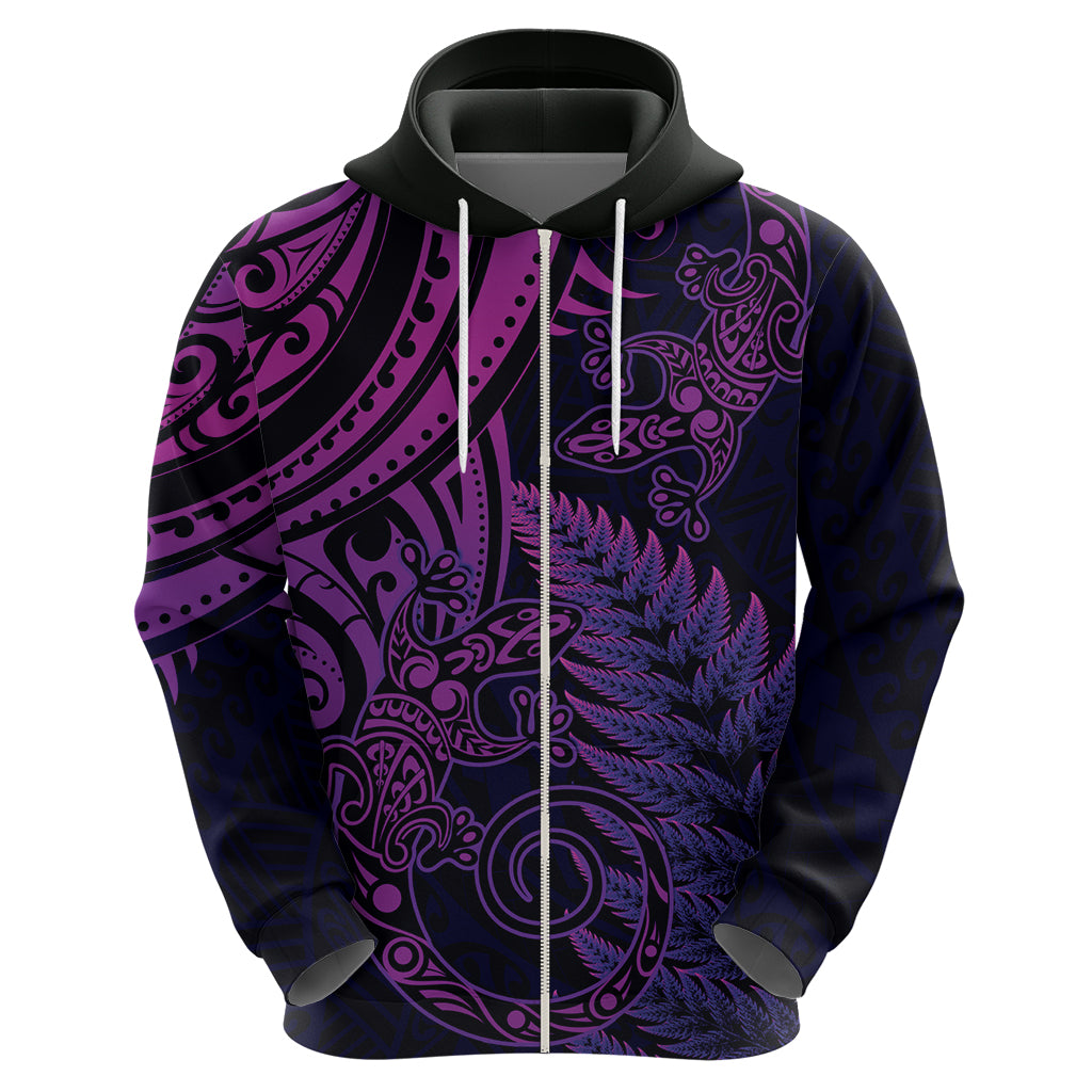 New Zealand Lizard Hoodie Silver Fern Aotearoa Maori Purple Version - Vibe Hoodie Shop