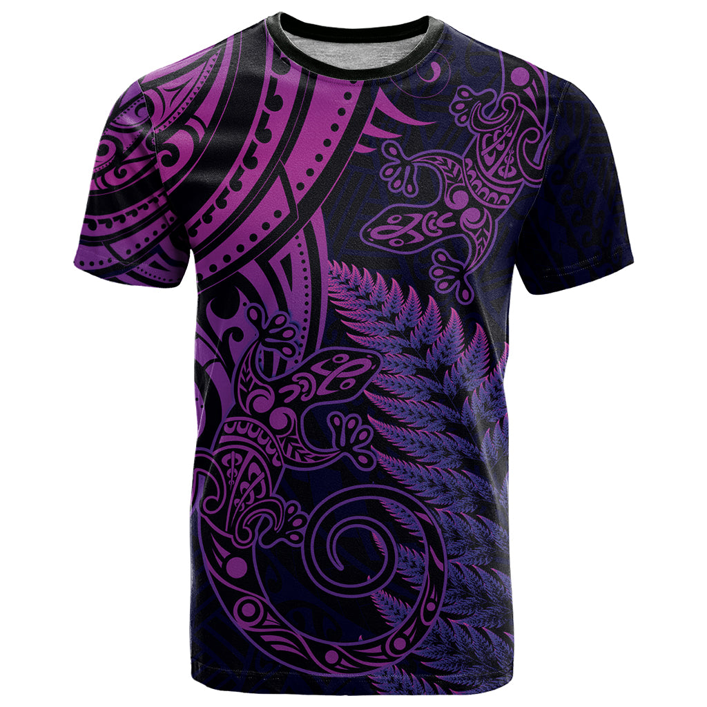 New Zealand Lizard T Shirt Silver Fern Aotearoa Maori Purple Version - Vibe Hoodie Shop