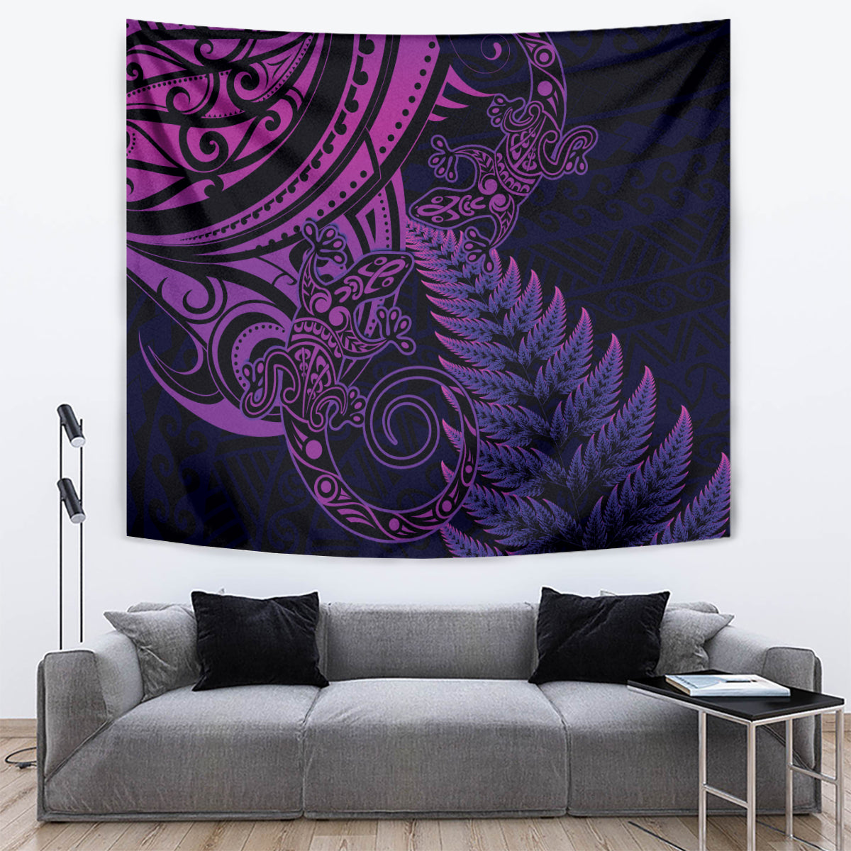 New Zealand Lizard Tapestry Silver Fern Aotearoa Maori Purple Version - Vibe Hoodie Shop