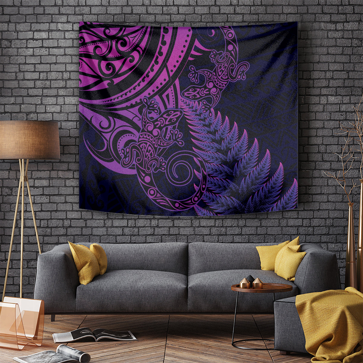 New Zealand Lizard Tapestry Silver Fern Aotearoa Maori Purple Version - Vibe Hoodie Shop