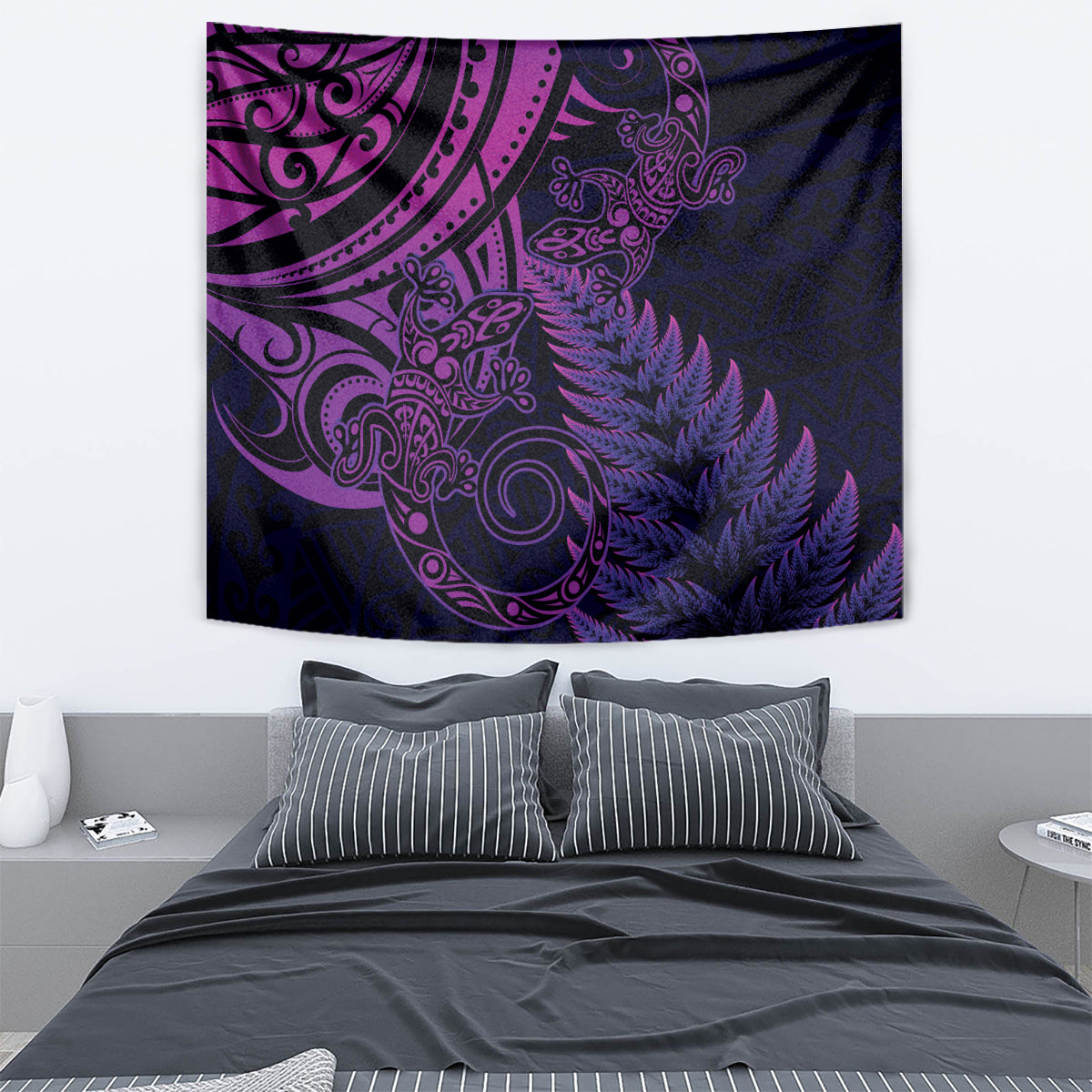 New Zealand Lizard Tapestry Silver Fern Aotearoa Maori Purple Version - Vibe Hoodie Shop