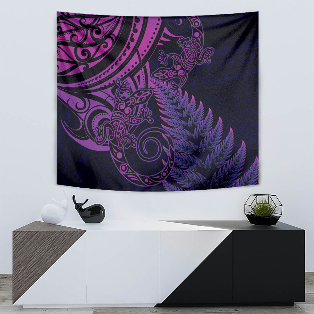 New Zealand Lizard Tapestry Silver Fern Aotearoa Maori Purple Version - Vibe Hoodie Shop