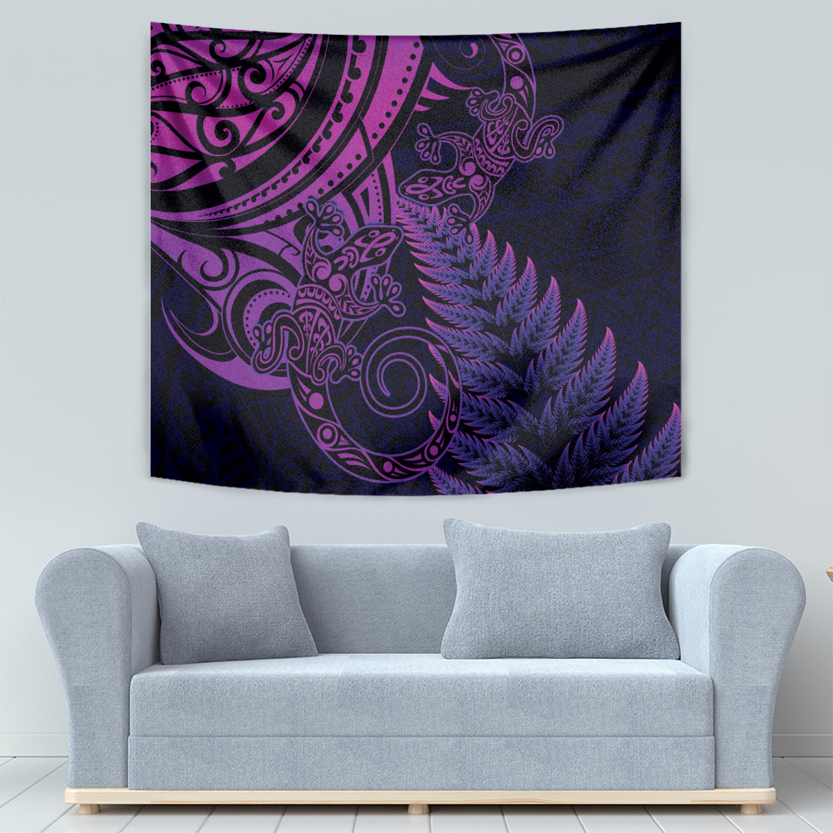 New Zealand Lizard Tapestry Silver Fern Aotearoa Maori Purple Version - Vibe Hoodie Shop