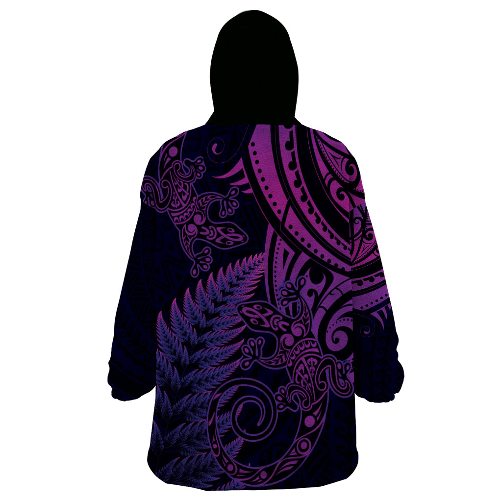 New Zealand Lizard Wearable Blanket Hoodie Silver Fern Aotearoa Maori Purple Version - Vibe Hoodie Shop