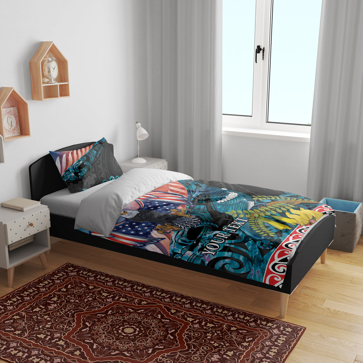 Personalised United States And New Zealand Bedding Set USA Eagle With Kowhai Aotearoa Tui Bird - Vibe Hoodie Shop