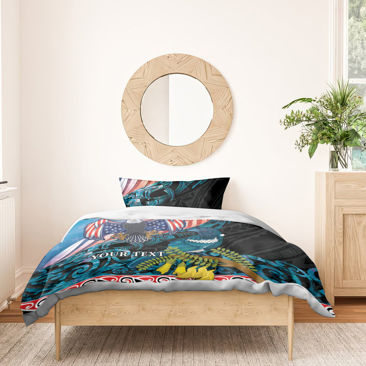 Personalised United States And New Zealand Bedding Set USA Eagle With Kowhai Aotearoa Tui Bird - Vibe Hoodie Shop