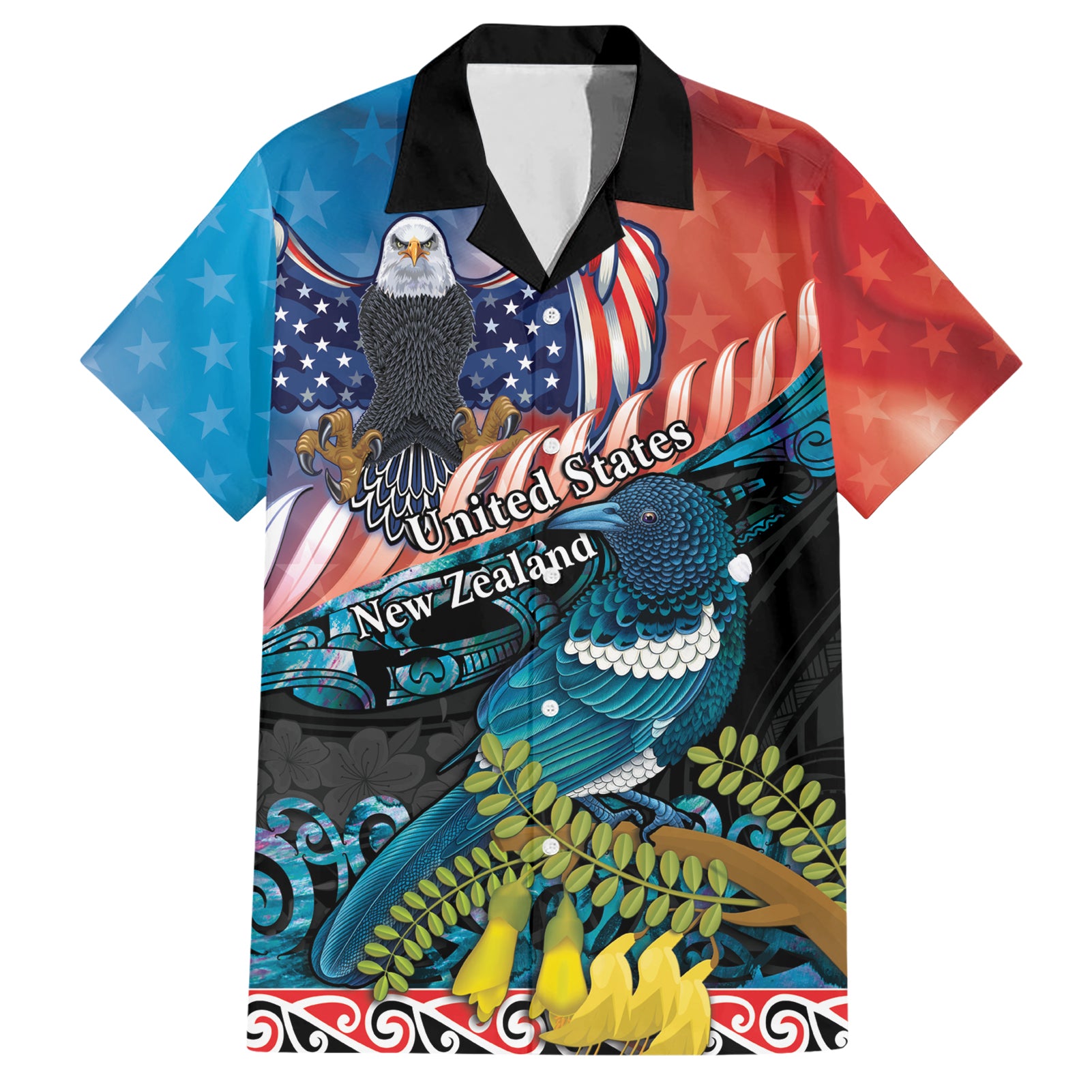 Personalised United States And New Zealand Hawaiian Shirt USA Eagle With Kowhai Aotearoa Tui Bird - Vibe Hoodie Shop