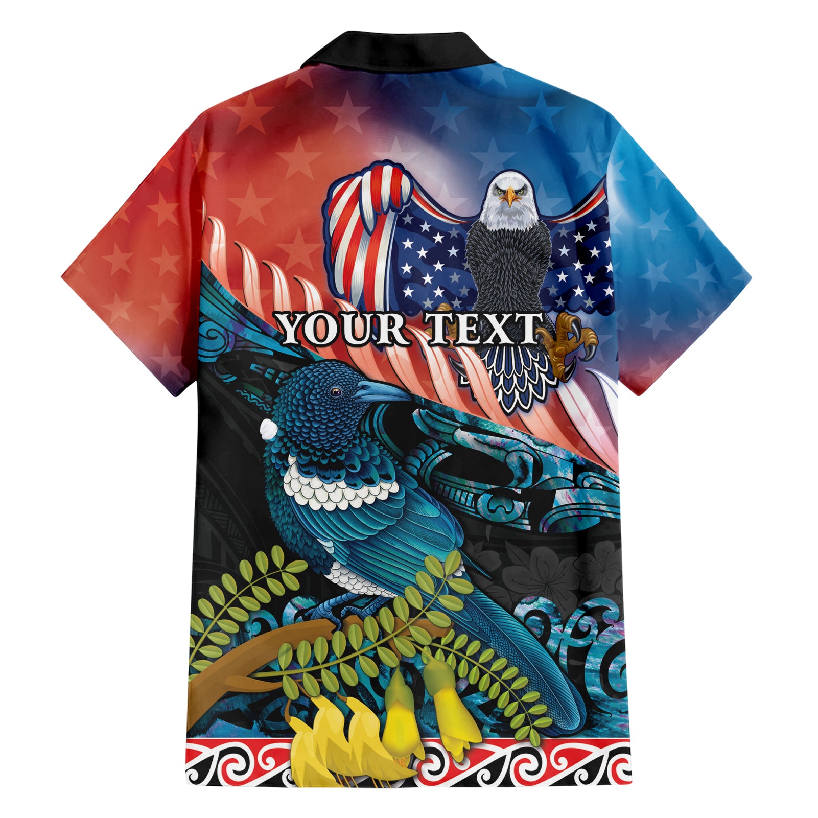 Personalised United States And New Zealand Hawaiian Shirt USA Eagle With Kowhai Aotearoa Tui Bird - Vibe Hoodie Shop