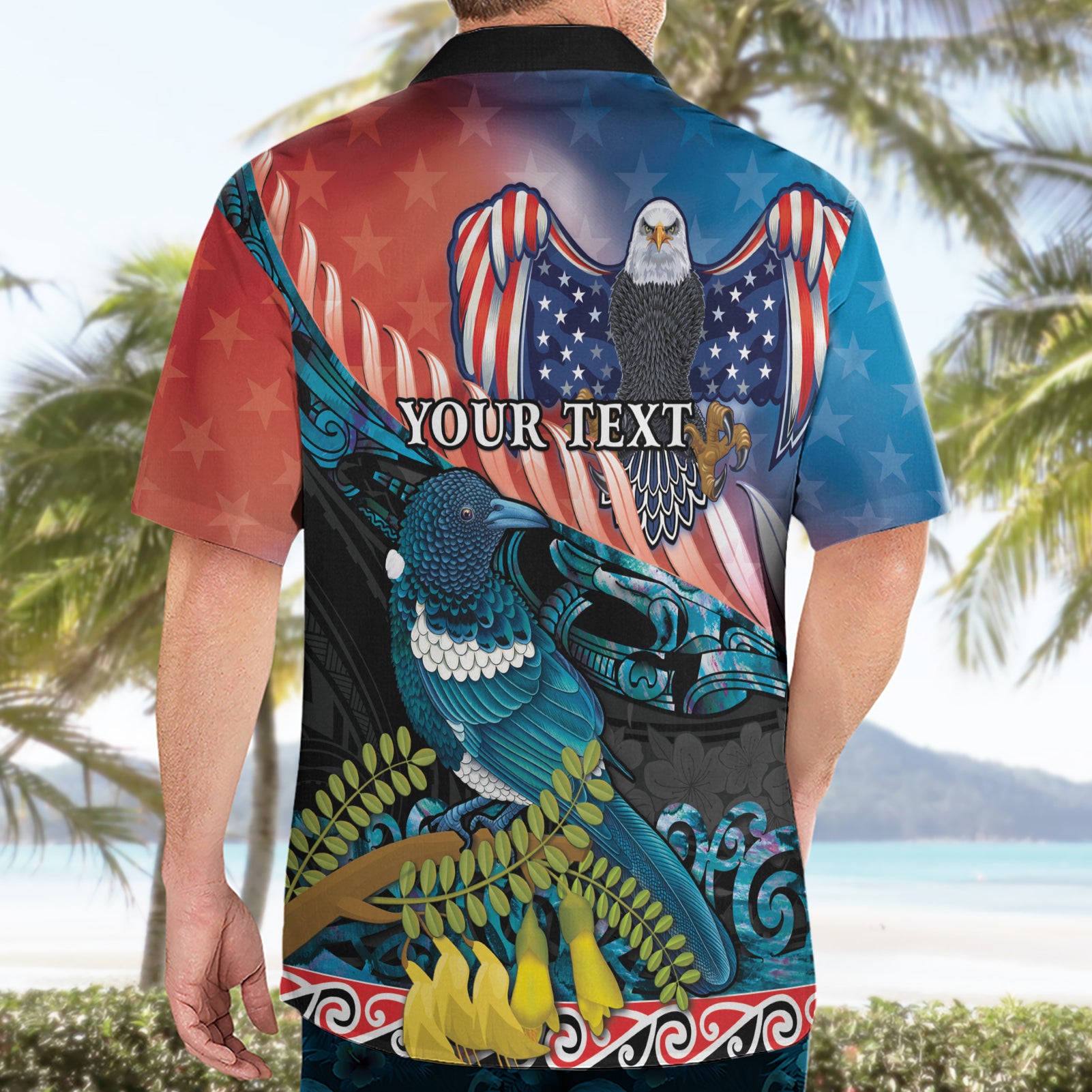 Personalised United States And New Zealand Hawaiian Shirt USA Eagle With Kowhai Aotearoa Tui Bird - Vibe Hoodie Shop