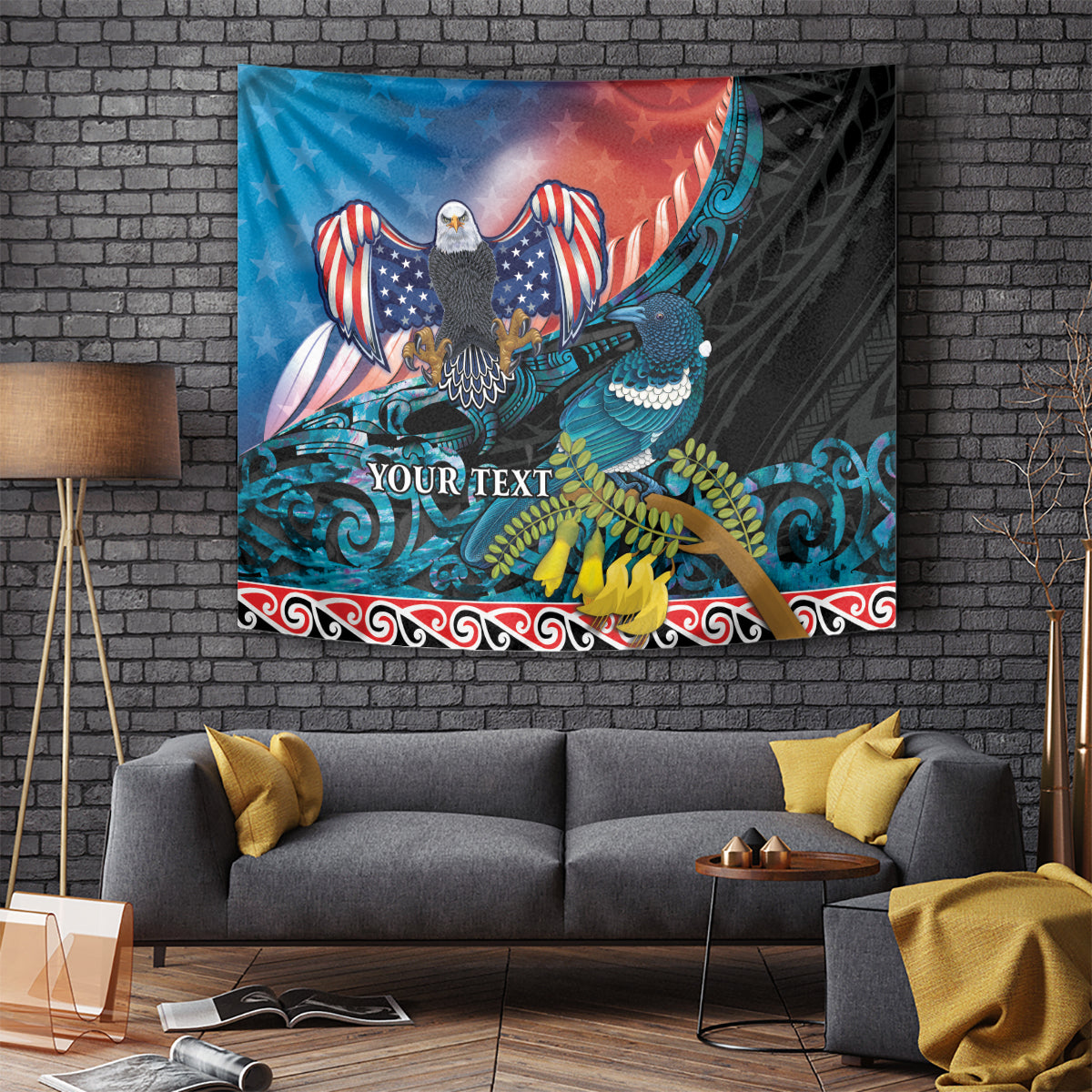 Personalised United States And New Zealand Tapestry USA Eagle With Kowhai Aotearoa Tui Bird - Vibe Hoodie Shop