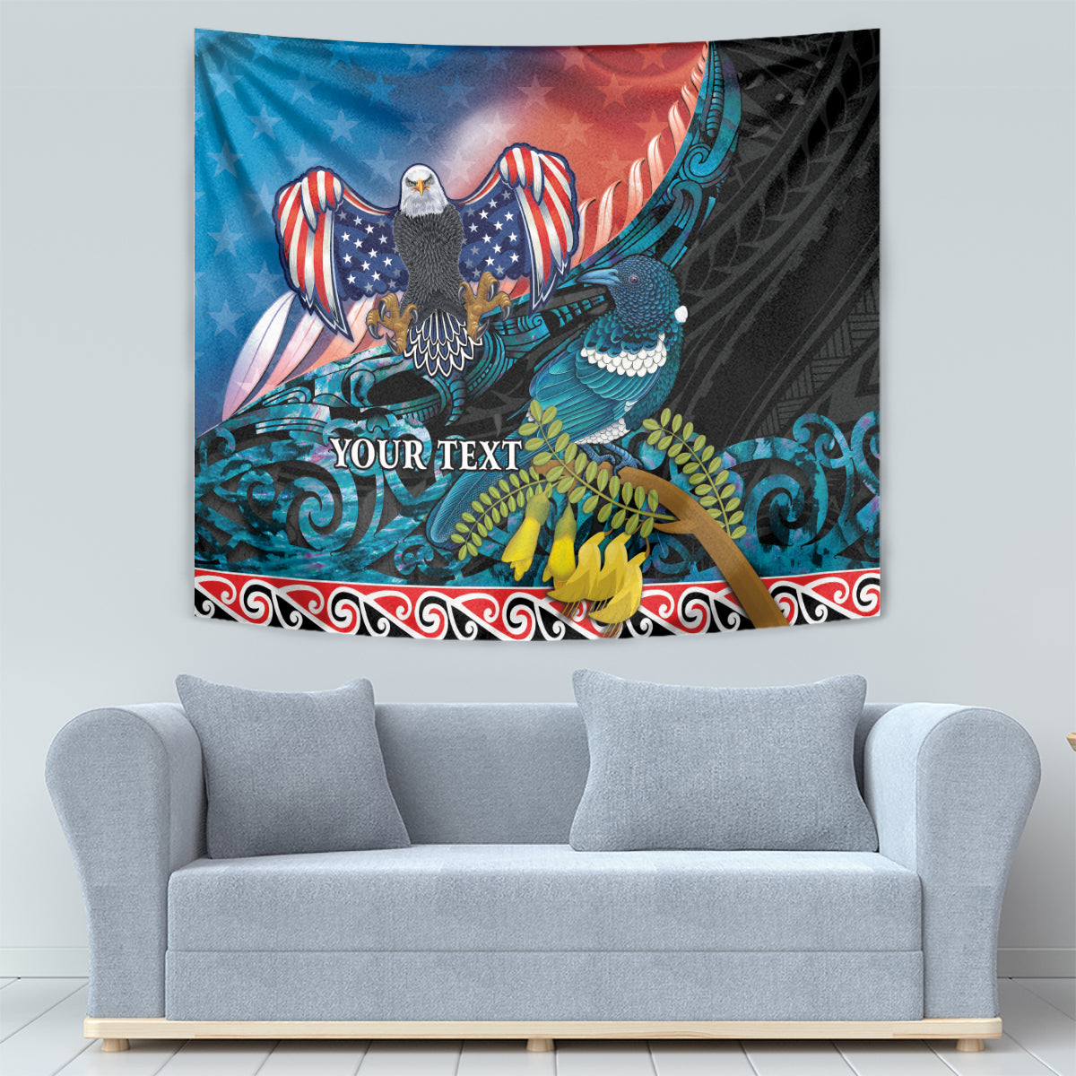 Personalised United States And New Zealand Tapestry USA Eagle With Kowhai Aotearoa Tui Bird - Vibe Hoodie Shop