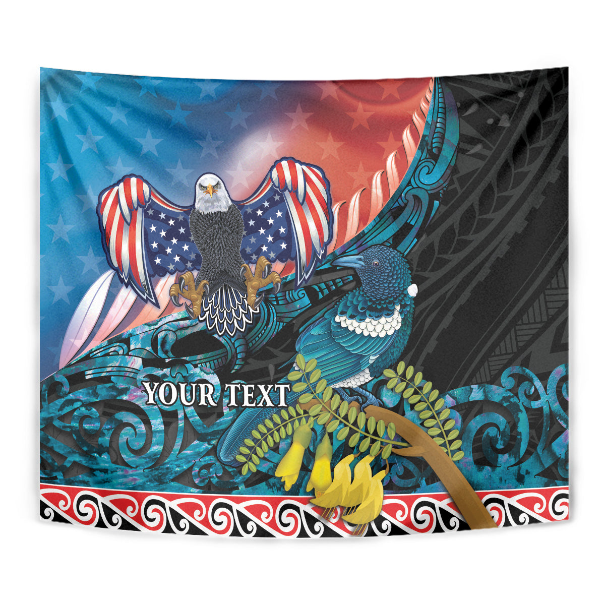 Personalised United States And New Zealand Tapestry USA Eagle With Kowhai Aotearoa Tui Bird - Vibe Hoodie Shop