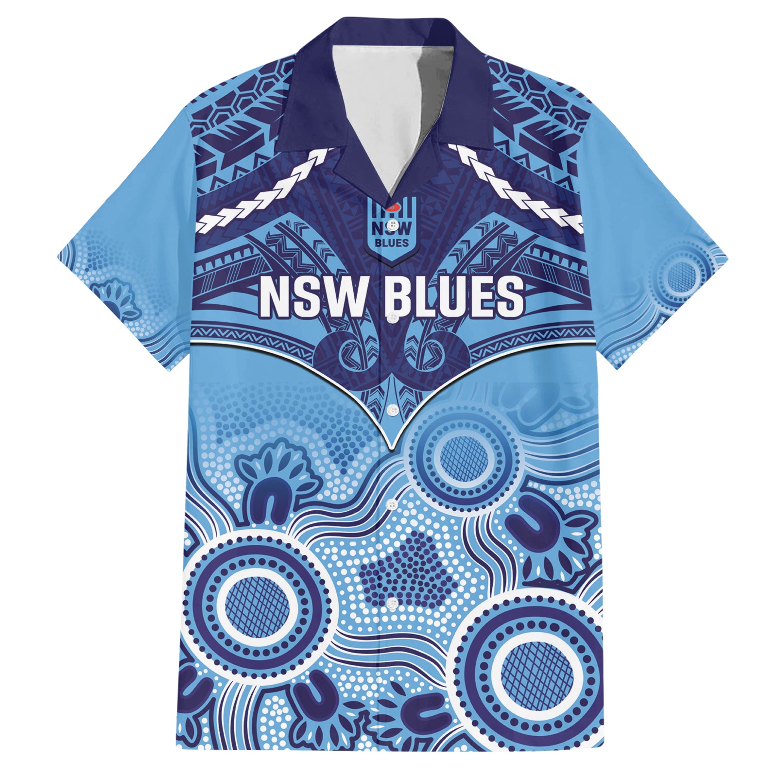 Custom NSW Blues Rugby Hawaiian Shirt Aboriginal Mix Polynesian Pattern - Vibe Hoodie Shop