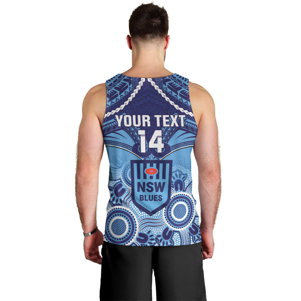 Custom NSW Blues Rugby Men Tank Top Aboriginal Mix Polynesian Pattern - Vibe Hoodie Shop