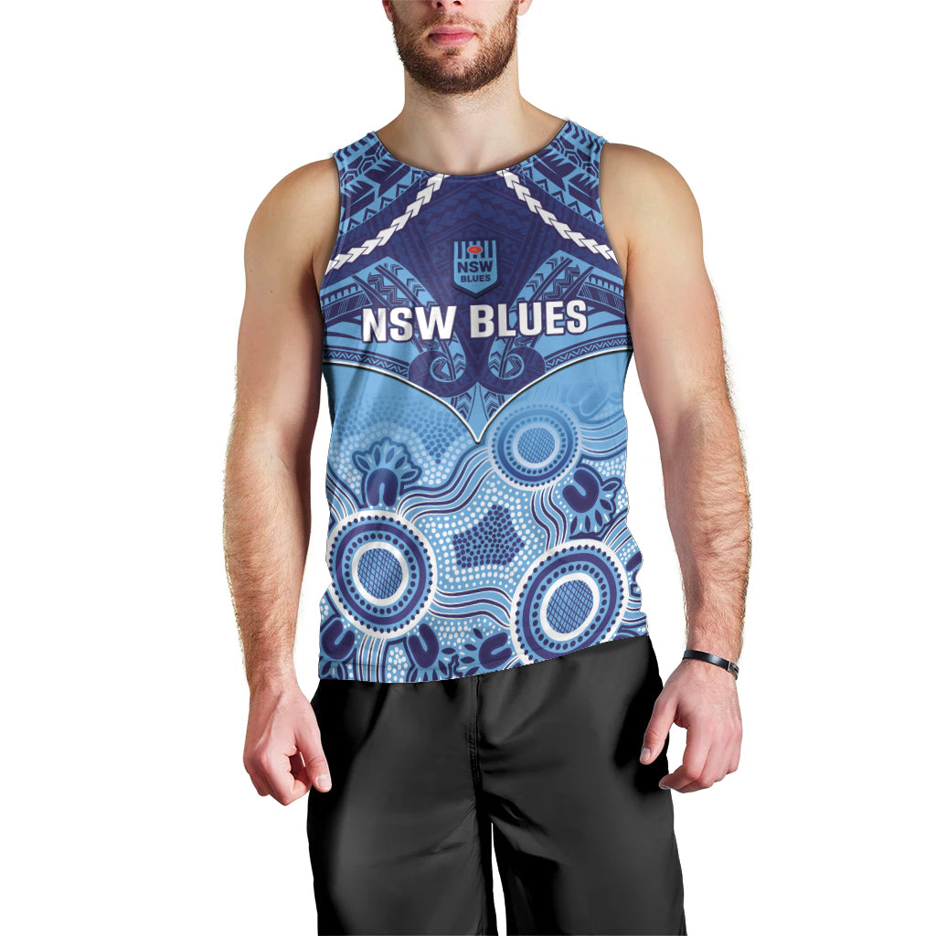 Custom NSW Blues Rugby Men Tank Top Aboriginal Mix Polynesian Pattern - Vibe Hoodie Shop