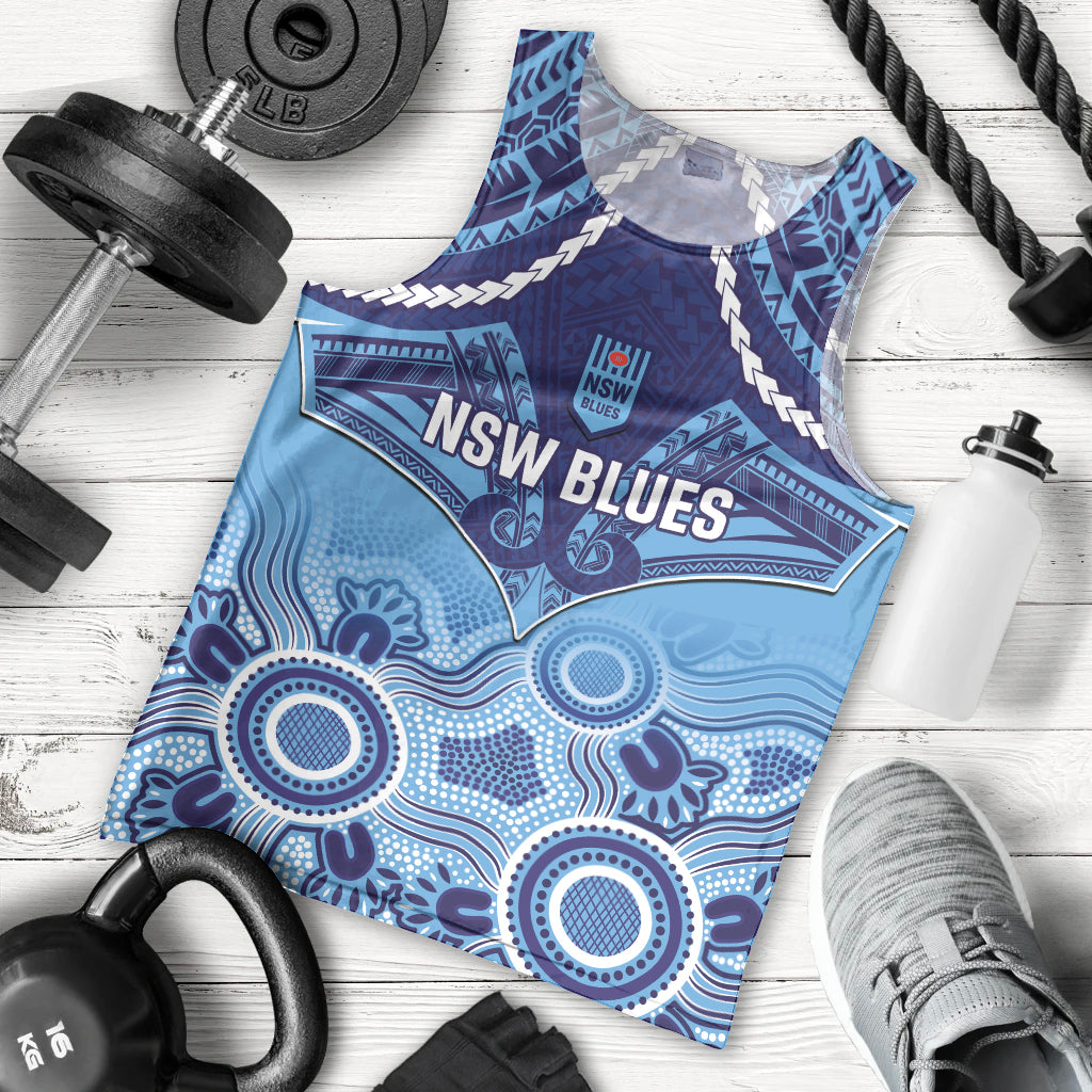 Custom NSW Blues Rugby Men Tank Top Aboriginal Mix Polynesian Pattern - Vibe Hoodie Shop