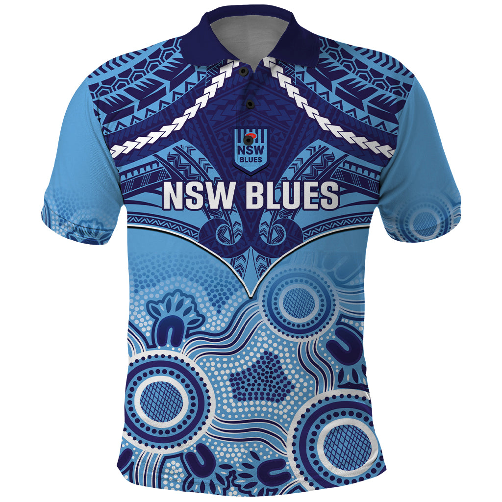 Custom NSW Blues Rugby Polo Shirt Aboriginal Mix Polynesian Pattern - Vibe Hoodie Shop