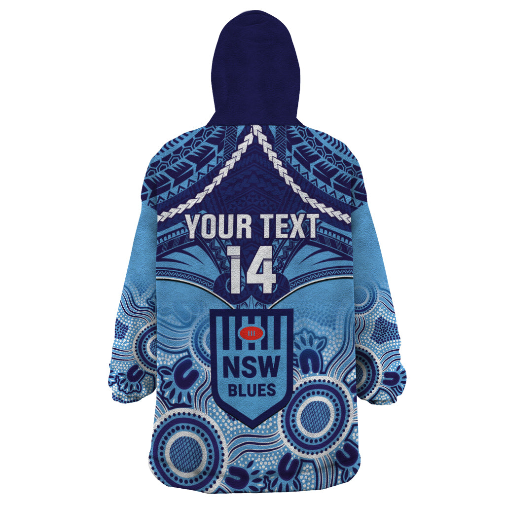 Custom NSW Blues Rugby Wearable Blanket Hoodie Aboriginal Mix Polynesian Pattern - Vibe Hoodie Shop