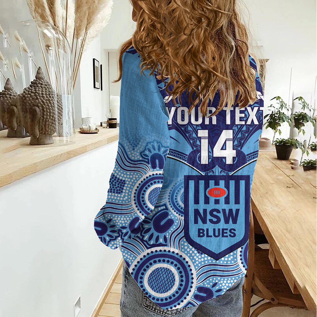 Custom NSW Blues Rugby Women Casual Shirt Aboriginal Mix Polynesian Pattern - Vibe Hoodie Shop