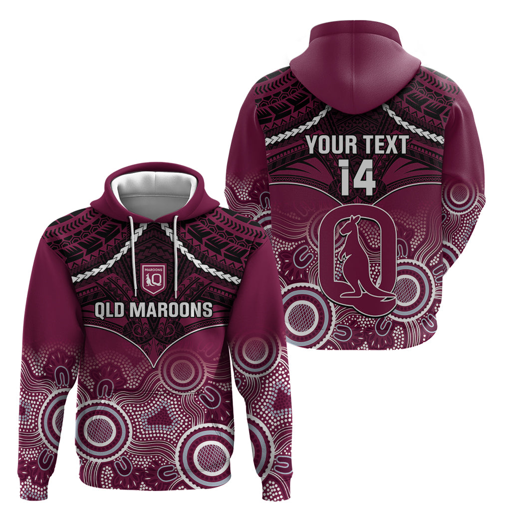 Custom QLD Maroons Rugby Hoodie Aboriginal Mix Polynesian Pattern - Vibe Hoodie Shop