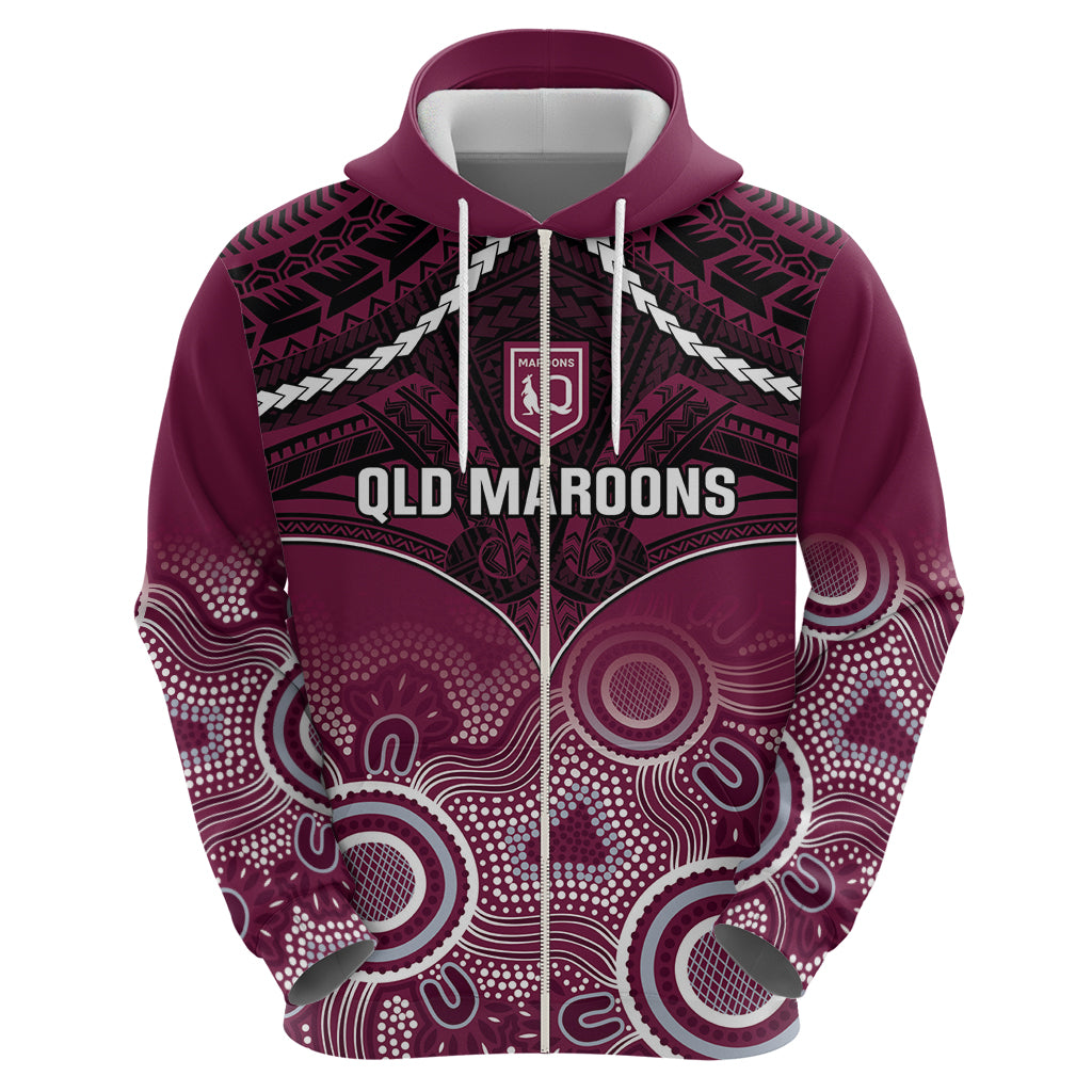 Custom QLD Maroons Rugby Hoodie Aboriginal Mix Polynesian Pattern - Vibe Hoodie Shop